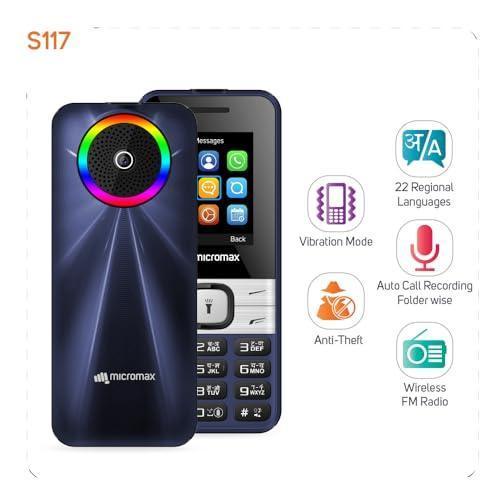 (Refurbished) Micromax S117, Dual Sim Keypad with Long Lasting Battery & Dedicated Notification Ring, Wireless FM with Auto Call Recording, Camera| Blue Sale