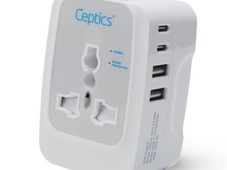 Ceptics Universal Charger Adapter, 5 in 1 Universal Travel Adapter with Type C, 17W Universal Travel Adapter All in One, Universal Travel Essentials with 2 USB A, 2 USB-C 3.4A Universal Adaptor, White For Sale