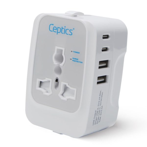 Ceptics Universal Charger Adapter, 5 in 1 Universal Travel Adapter with Type C, 17W Universal Travel Adapter All in One, Universal Travel Essentials with 2 USB A, 2 USB-C 3.4A Universal Adaptor, White For Sale