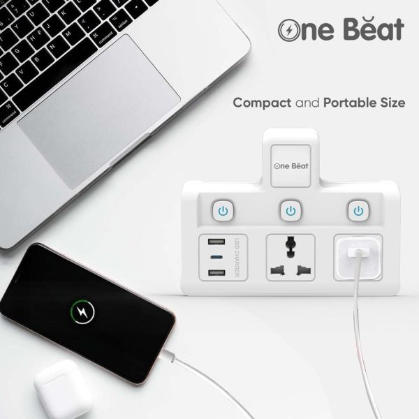 One Beat Cordless Extension Board with Individual Switch-Multi Plug Socket with 2 USB A & 1 USB C Slot - Flex Board with Safety Shutter Protection Online Sale