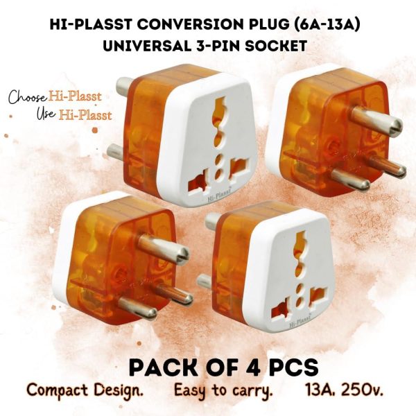 Hi-PLASST (4pcs) 3pin Converter 6amp - 13ampType D Adapter    World (USA, UK, Canada, Europe) to India, Universal Travel Adaptor Plug Three Pin Power Plug Perfect for Laptop, Camera, Charger on Sale