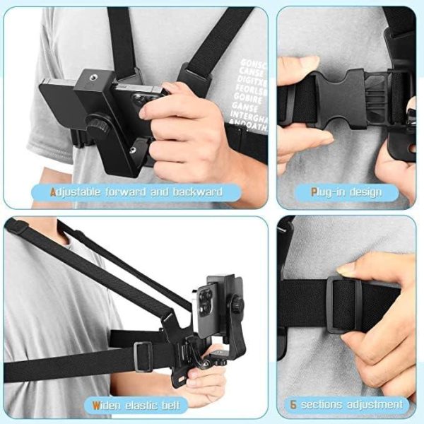 Sounce Mobile Phone Chest Strap Mount GoPro Chest Harness Holder for VLOG POV Compatible with All Cell Phones and GoPro Hero 9, 8, 7, 6, 5,OSMO Action, AKASO and Other Action Camera Online Hot Sale