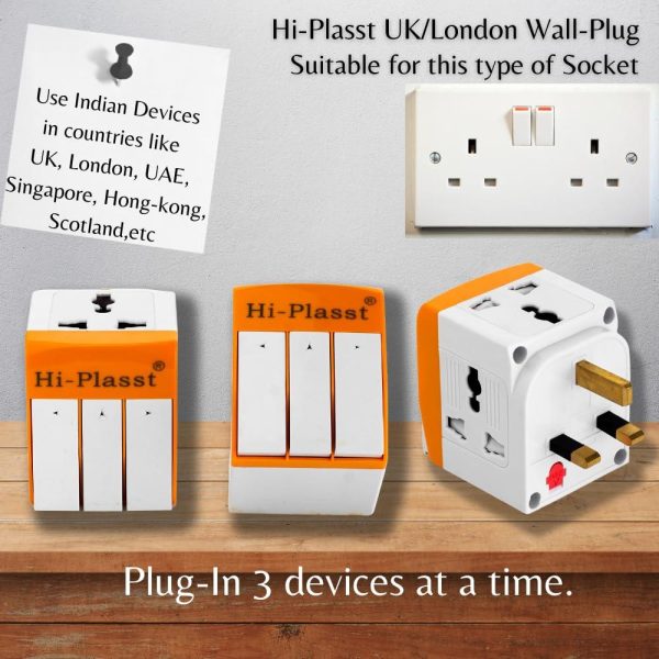 Hi-PLASST (3Pc) UK Multiplug Type-G Flat Pin Plug 13-A Universal 3 Pin Multi-Plug Socket, Plug Converter with Individual Switch, Travel Power Adapter & Surge Protector for UK Hongkong London Ireland Hot on Sale