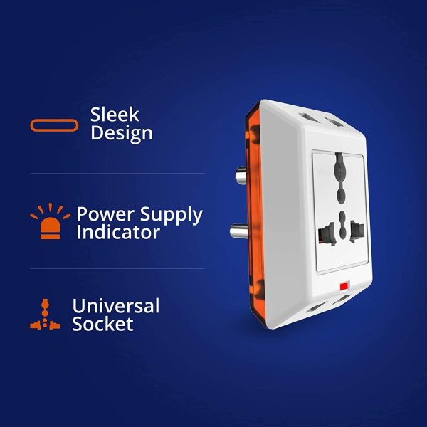 Wipro 3 Way Multiplug Adaptor with 1 Universal Socket |Inbuilt Surge Protection & Power Supply Indicator | Compact & Light Weight | 6Amp Multiplug Socket for Home, Office | Pack of 1 (White) Discount