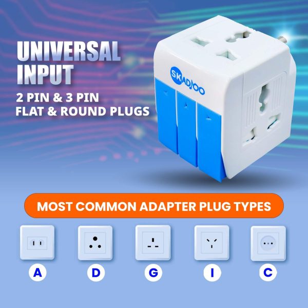 SKADIOO multiplug | Three pin Plug Socket | 3-in-1 Universal Travel Adapter Multi-Plug with Individual Switch Socket with Individual Switch Spike Buster Fuse Protected Hot on Sale