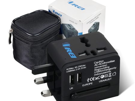 OREI Universal Travel Adapter with 2 USB Ports, 3 in 1 Universal Charger, International Travel Adapter for Cell Phones, Tablets, Camera, for Travelers to US, Europe, UK & More For Sale