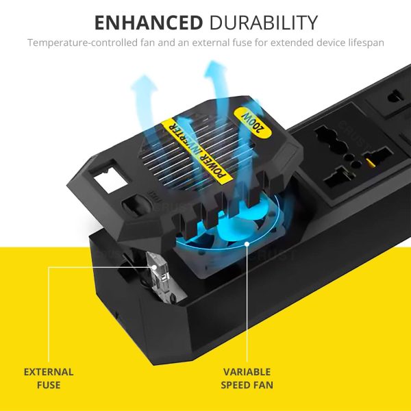 CRUST N80 Car Laptop Charger Power Inverter 200W; 12V DC to 220V AC, 3 AC Outlets, 4 USB Ports, Rapid Cooling Fan, External Fuse, 6 Layers of Protection Online Hot Sale