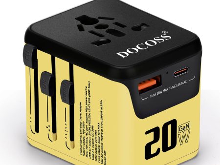 Docoss Fast Charging Universal Travel Adapter International All-in-One Adapter with Type C,QC 3.0,W 3.1A Universal Adapter for UK,US,EU-Universal Plug Power Adapter(Yellow-Black) Cheap