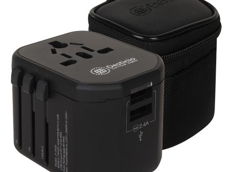 Destinio Universal Travel Adapter with Dual USB Ports, All in One Worldwide Universal Charger Plug for US, UK, Europe, Canada, Singapore and Others (Black, 1 Unit) For Cheap