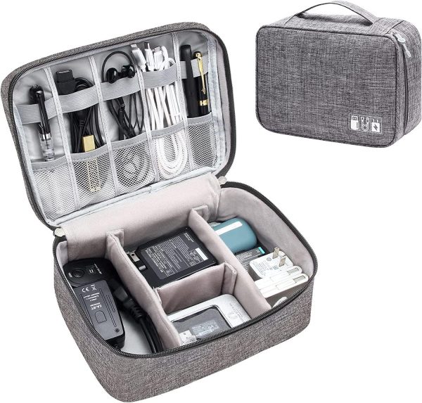 House of Quirk Polyester Electronics Accessories Organizer Bag, Universal Carry Travel Gadget Bag For Cables, Plug And More, Perfect Size Fits For Pad Phone Charger Hard Disk - Grey For Discount