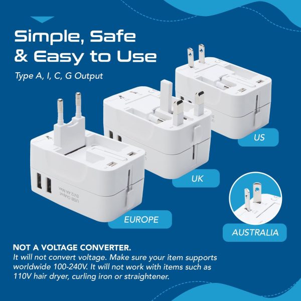 Ceptics Universal Travel Adapter, International All in One Travel Adapter, Universal Travel Accessories with 2xUSB 2.4A, Travel Charger, International Travel Adapter – 3 Pack Supply