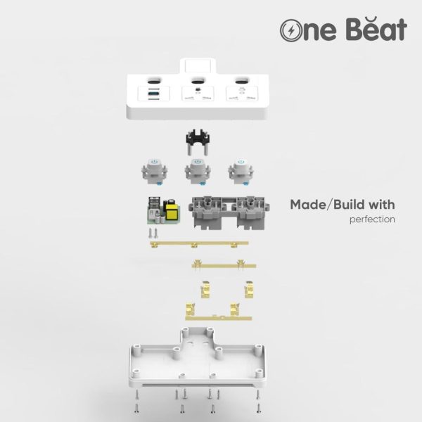 One Beat Cordless Extension Board with Individual Switch-Multi Plug Socket with 2 USB A & 1 USB C Slot - Flex Board with Safety Shutter Protection Online Sale