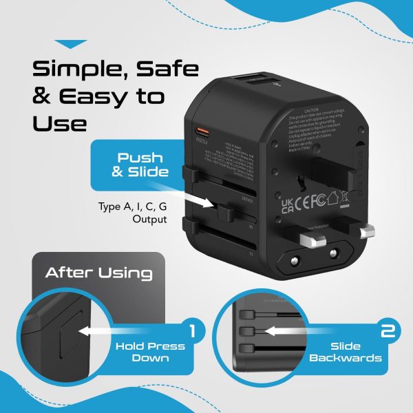 Ceptics 4 in 1 Universal Charger Adapter, 2 USB QC 3.0, 20W USB-C Universal Travel Adapter All in One Fast Charging, International Travel Adapter Lifetime Limited Warranty, for EU, UK, USA AUS, Black For Sale