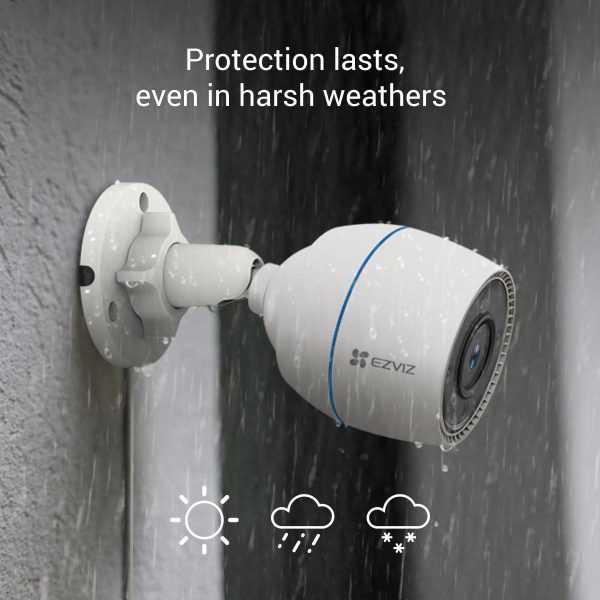 EZVIZ by Hikvision|Wi-Fi Smart Outdoor Bullet Camera|1080p Resolution|Color Night Vision|Weatherproof Design|Active Defense with Strobe Light|Upto 512GB Support|H3C Color, White Discount