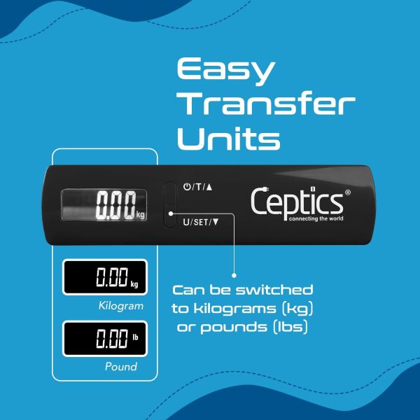 Ceptics weight machine for luggage weighing scale, luggage weighing scale capable capacity up to 50 Kg, weighing machine for luggage with LCD display luggage scale for bags, home, shop - BLACK Online Sale