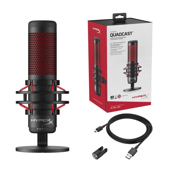 (Refurbished) HyperX QuadCast - USB Condenser Gaming Microphone, for PC, PS4 and Mac, Red LED - Black (HX-MICQC-BK) For Discount