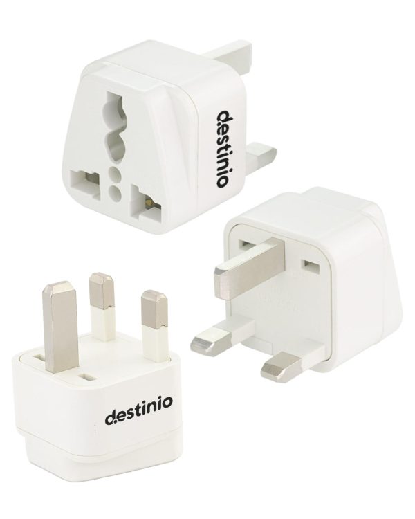 Destinio India to UK Adapter Plug - Type G Plug Adapter, India to UAE, Dubai, Hong Kong - UK Adapter for Indian Pin - CE Certified UK Travel Adapter for Laptop, Camera, Chargers (White, 3 Pack) Online Sale