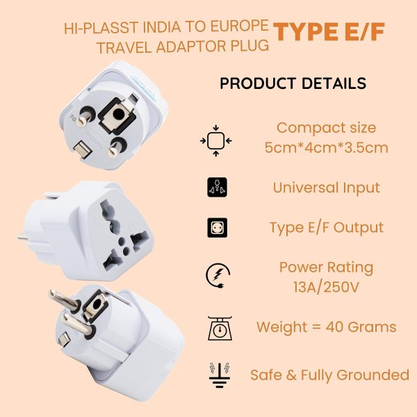 Hi-PLASST India to Europe Germany Travel Adapter Plug Converter Type E Type-F Universal Socket 2pin to 3pin Conversion Plug for Austria • France • Europe • Russia (Pack of 5-Germany Europe Pin) Online