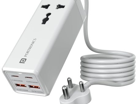 Portronics Adapto Volt 65 65W High Speed 5-in-1 Power Strip with 2 Type C PD Ports, 2 Mach USB Ports and 1 AC Power Socket, Compatible with Laptop,Smartphones, iPhones, Tablet, Power Bank(White) Hot on Sale