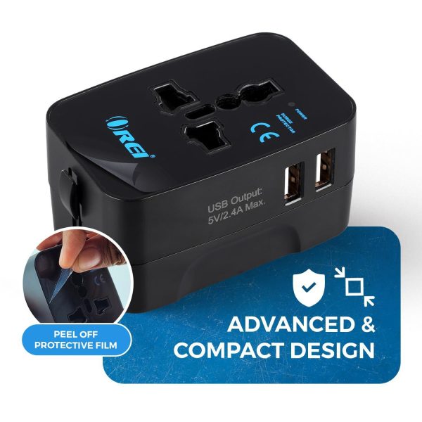 Orei Universal Travel Adapter - 3 in 1 Worldwide Travel Adapter with Dual USB - Universal Socket with 2X USB-A 2.4A - Travel Adapter for US, Europe & More - 3 Year Warranty on Sale