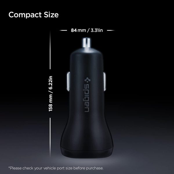 Spigen USB C Car Charger,45W Dual Port Car Charger Fast Charge(PD Charging 27W+Quick Charge 18W)Type C Car Adapter for iPhone 13 Pro Max 13 Mini 12 11 iPad Galaxy S21 Ultra S20 FE Note 20 Plus,Black For Sale