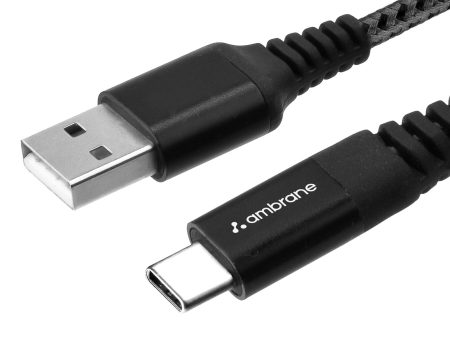 Ambrane Type C Cable 3A Fast Charging 1M Braided Cable for Smartphones, Tablets, Laptops & other Type C devices, 480Mbps Data Sync, Quick Charge 3.0 (RCT 10, Black) Online Sale