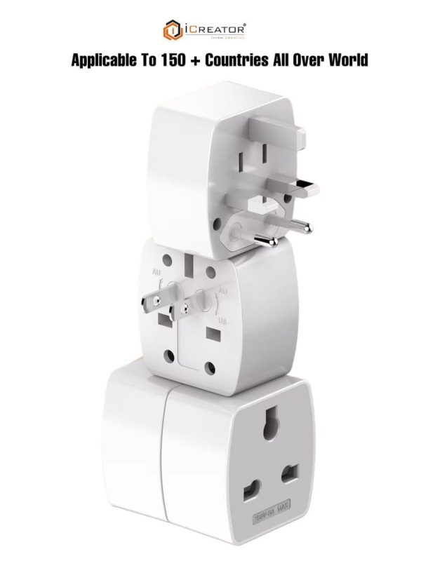 iCreator Universal Travel Adapter with Child Safety Shutter - Pack of 1 | Compact and Portable Worldwide Plug - Can Use Over 150 Countries, Including UK, Europe, USA - White Hot on Sale