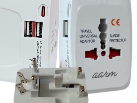 aarm 4 in 1 Universal Travel Adapter with Type C - Universal Plug Socket with 2 USB-A 2.1A, 1 USB-C 3A, International Travel Adapter with 1 Year Warranty Online now