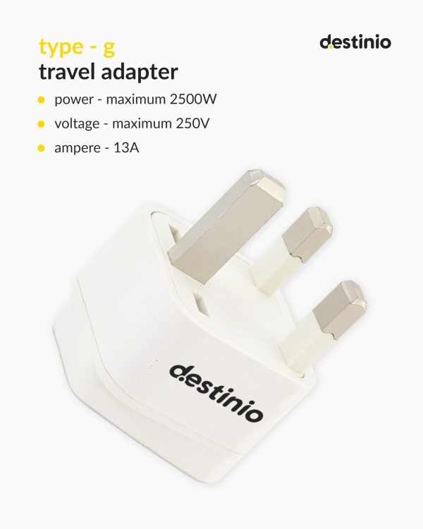 Destinio India to UK Adapter Plug - Type G Plug Adapter, India to UAE, Dubai, Hong Kong - UK Adapter for Indian Pin - CE Certified UK Travel Adapter for Laptop, Camera, Chargers (White, 3 Pack) Online Sale