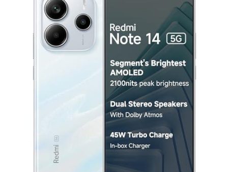 Redmi Note 14 5G (Mystique White, 6GB RAM 128GB Storage) | Global Debut MTK Dimensity 7025 Ultra | 2100 nits Segment Brightest 120Hz AMOLED | 50MP Sony LYT 600 OIS+EIS Triple Camera Online Sale