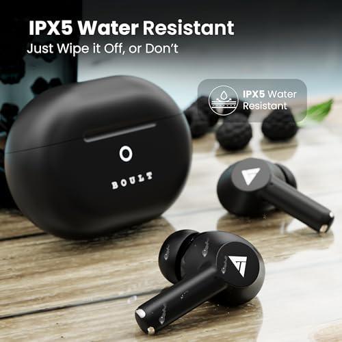 Boult Audio K40 True Wireless in Ear Earbuds with 48H Playtime, Clear Calling 4 Mics, 45ms Low Latency Gaming, Premium Grip, 13mm Bass Drivers, Type-C Fast Charging, BTv 5.3 Ear Buds (Electric Black) Fashion