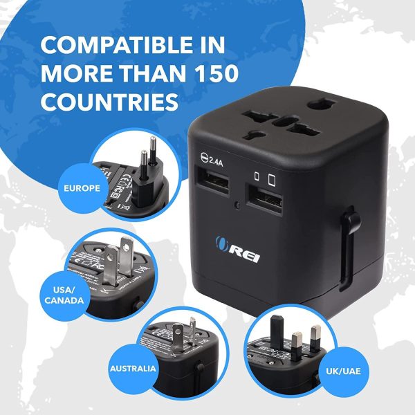 Orei Universal Travel Adapter with 2 USB Ports (2.4A Smart Plug Charging), Multiplug Socket Power Plug for Cell Phones, Tablets, Camera, for Travelers Sale