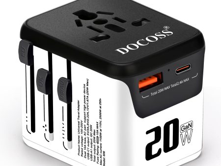 Docoss Fast Charging Universal Travel Adapter International All-in-One Adapter with Type C,QC 3.0,W 3.1A Universal Adapter for UK,US, EU-Universal Plug Power Adapter (Whte-Black) Online now