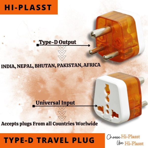 Hi-PLASST (4pcs) 3pin Converter 6amp - 13ampType D Adapter    World (USA, UK, Canada, Europe) to India, Universal Travel Adaptor Plug Three Pin Power Plug Perfect for Laptop, Camera, Charger on Sale