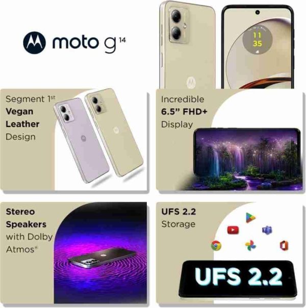 (Refurbished) Motorola G14 (Butter Cream, 4GB RAM, 128GB Storage) Fashion