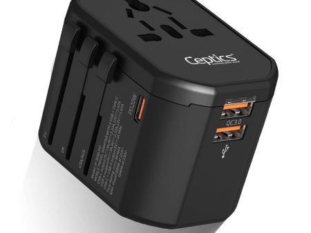 Ceptics 4 in 1 Universal Charger Adapter, 2 USB QC 3.0, 20W USB-C Universal Travel Adapter All in One Fast Charging, International Travel Adapter Lifetime Limited Warranty, for EU, UK, USA AUS, Black For Sale