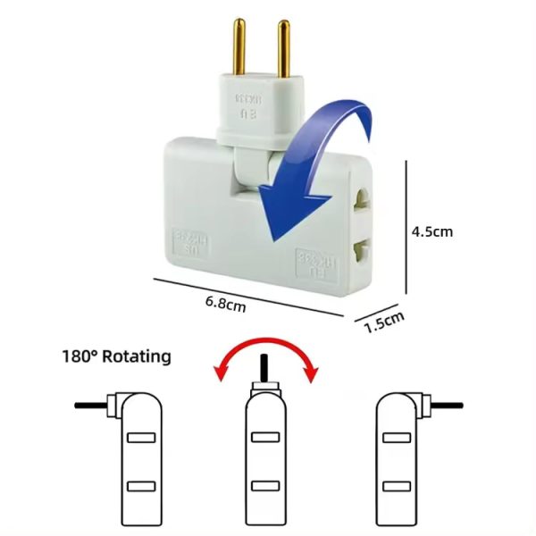 BYKOINE 3 in 1 Adapter Plug by BYKOINE | 180 Degree Rotatable Wireless Mini Slim Outlet Adapter | Multi Foldable EU US Converter | 2 Pin Rotate Plug for Charging Multiple Devices Online