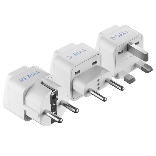 Ceptics European Travel Plug Adapter - Light Weight - Type C, Schuko Type E F, Type G - Ultra Compact - India to Most of Europe, UK, UAE - CE Certified - RoHS Compliant (EU-3SET) For Discount