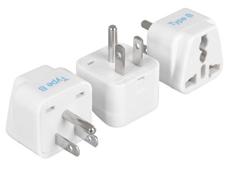 Ceptics Universal Travel Adapter for USA, Canada, Philippines India to US Plug Adapter - Type B USA Plug - CE Certified - RoHS Compliant - White - 3 Pack Online Hot Sale