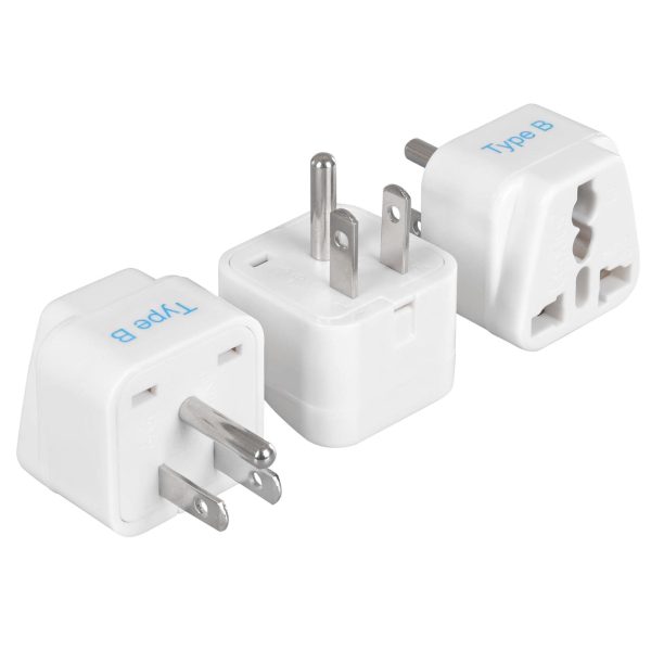 Ceptics Universal Travel Adapter for USA, Canada, Philippines India to US Plug Adapter - Type B USA Plug - CE Certified - RoHS Compliant - White - 3 Pack Online Hot Sale