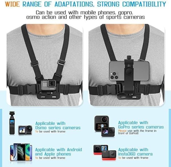 Sounce Mobile Phone Chest Strap Mount GoPro Chest Harness Holder for VLOG POV Compatible with All Cell Phones and GoPro Hero 9, 8, 7, 6, 5,OSMO Action, AKASO and Other Action Camera Online Hot Sale