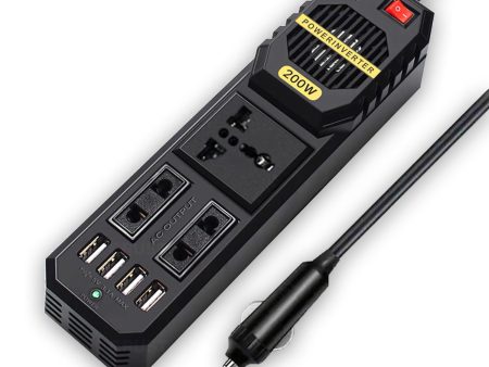 CRUST N80 Car Laptop Charger Power Inverter 200W; 12V DC to 220V AC, 3 AC Outlets, 4 USB Ports, Rapid Cooling Fan, External Fuse, 6 Layers of Protection Online Hot Sale