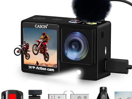 Cason CX11 5K Action Camera for Moto Vlogging Vlogging with Flashlight,Advanced External Mic for Helmet Camera for Bike (Type c) EIS+Gyro, Touch Screen 2 x 1350 mAh Battery and Accessories(Black) For Sale