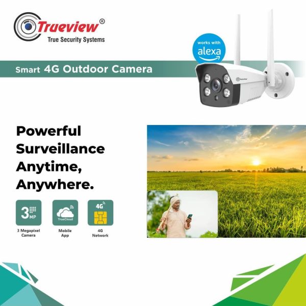 Trueview 3mp All Time Color 4G Sim Based Bullet CCTV Security Camera for Home, Shop, Office, Farm, and Construction Site | IP66 Waterproof Rating Fashion