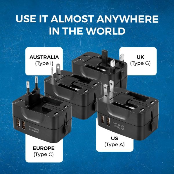 Orei Universal Travel Adapter - 3 in 1 Worldwide Travel Adapter with Dual USB - Universal Socket with 2X USB-A 2.4A - Travel Adapter for US, Europe & More - 3 Year Warranty on Sale