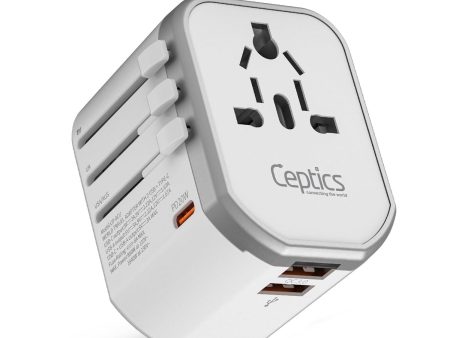 Ceptics 4 in 1 Universal Travel Adapter with Type C - Universal Plug Socket, USB QC 3.0-20W USB-C International Travel Adapter with Lifetime Limited Warranty, Worldwide Travel Adapter, White Hot on Sale