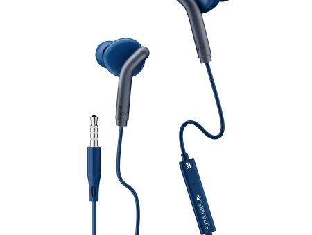 ZEBRONICS Zeb-Bro in Ear Wired Earphones with Mic, 3.5mm Audio Jack, 10mm Drivers, Phone Tablet Compatible(Blue) Sale