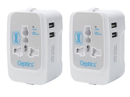 Ceptics Universal Travel Adapter, International All in One Travel Adapter, Universal Travel Accessories with 2xUSB 2.4A, Travel Charger, International Travel Adapter – 2 Pack Hot on Sale