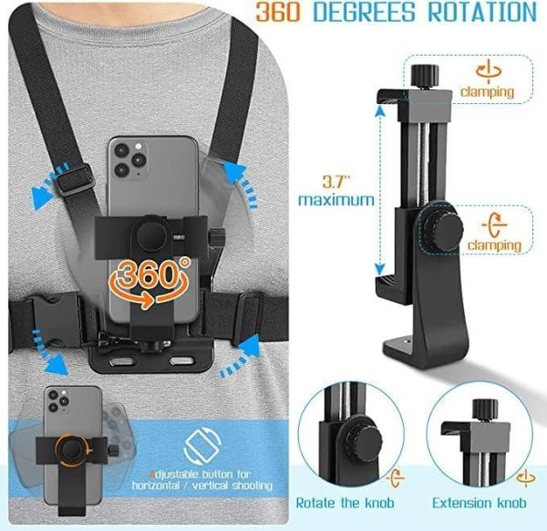 Sounce Mobile Phone Chest Strap Mount GoPro Chest Harness Holder for VLOG POV Compatible with All Cell Phones and GoPro Hero 9, 8, 7, 6, 5,OSMO Action, AKASO and Other Action Camera Online Hot Sale