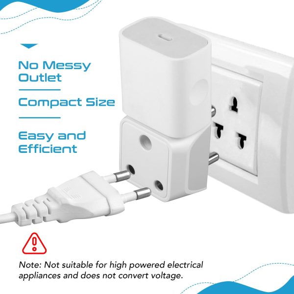 Ceptics Type D Multiple Plug Socket, 3 Pin Multi Plug Socket, 2 in 1 Plug Extension Socket - Dual Inputs for Computer, PC, Laptop, Phone - CE, RoHS, 2 Pack - Lifetime Limited Warranty Sale